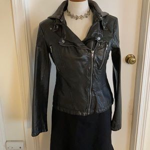 Free People Faux Leather Moto Jacket with Hood